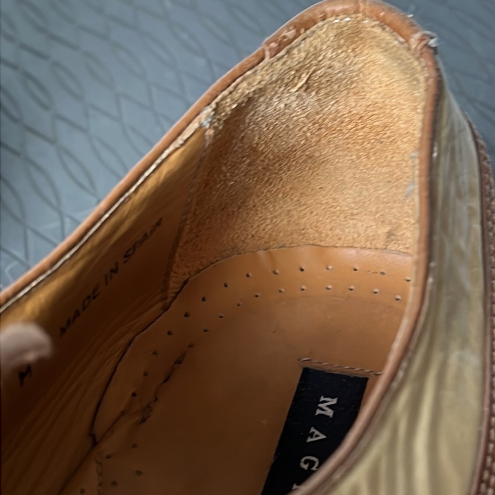 Two-Tone MAGNANNI Tan Oxford Blucher Square Toe Dress Shoes 12M SPAIN - Picture 14 of 16